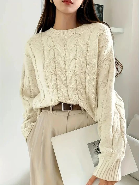 Women’s Classic Cotton-Blend Cable Knit Sweater