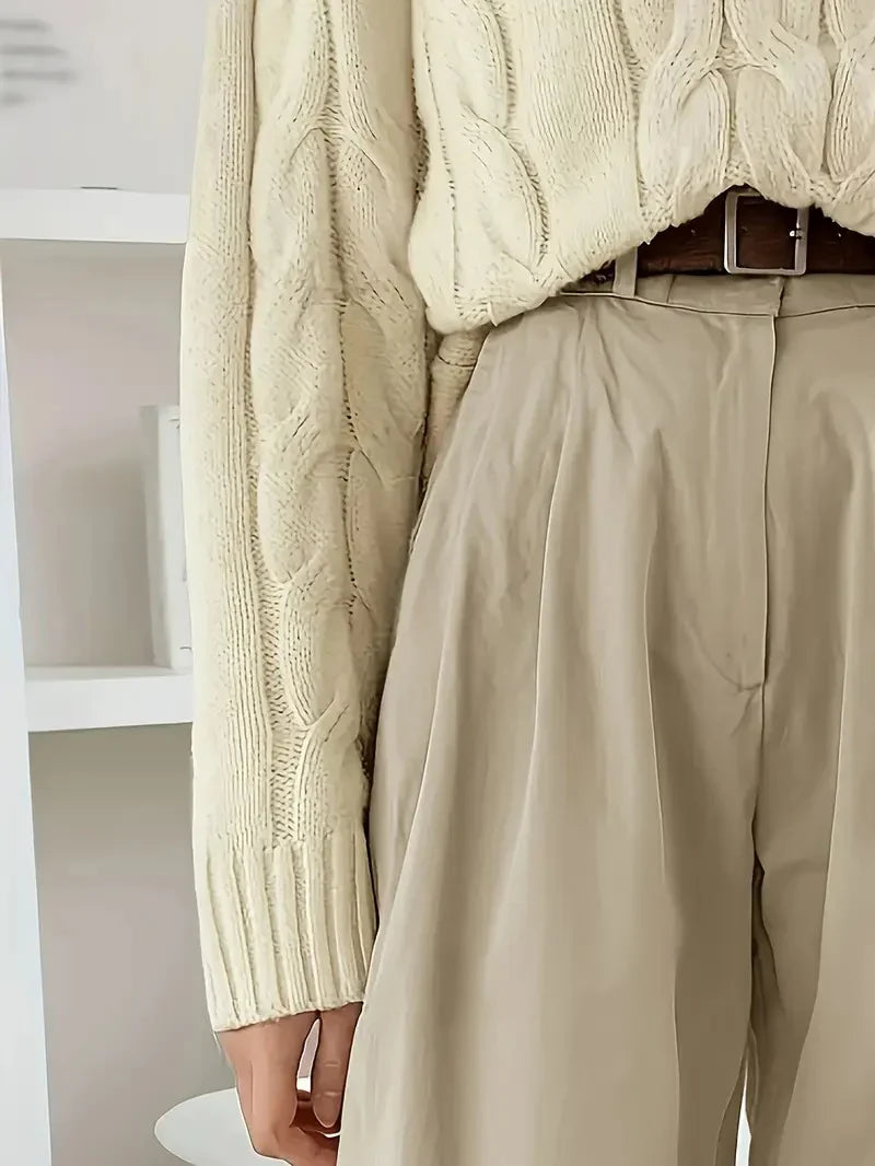 Women’s Classic Cotton-Blend Cable Knit Sweater