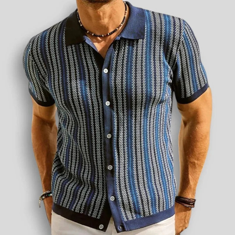 Men’s Textured Stripe Knit Button Polo Shirt