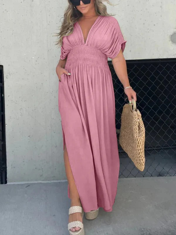 New Slit V-Neck Effortless Maxi Dress