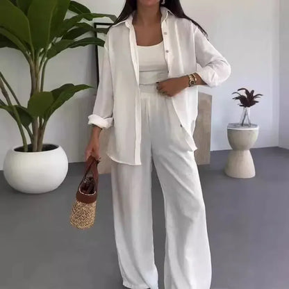 Women’s Relaxed Fit Shirt and Wide-Leg Trousers Two-Piece Set