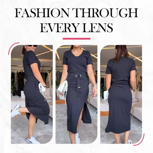 Women’s V-Neck Top and Skirt Set – Elegant Two Piece Outfit