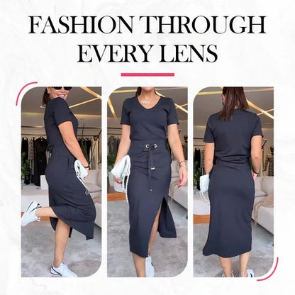 Women’s V-Neck Top and Skirt Set – Elegant Two Piece Outfit