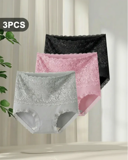 3-Pack Women’s High-Waist Lace Cotton Briefs
