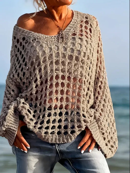 Women’s Loose Knit Openwork Long Sleeve Jumper
