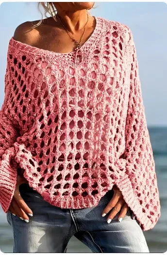Women’s Loose Knit Openwork Long Sleeve Jumper