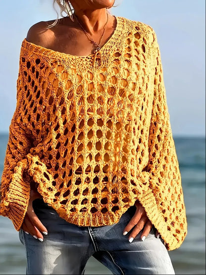 Women’s Loose Knit Openwork Long Sleeve Jumper