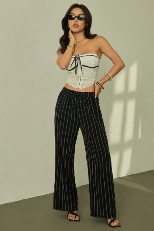 Women’s High-Waist Striped Wide-Leg Trousers