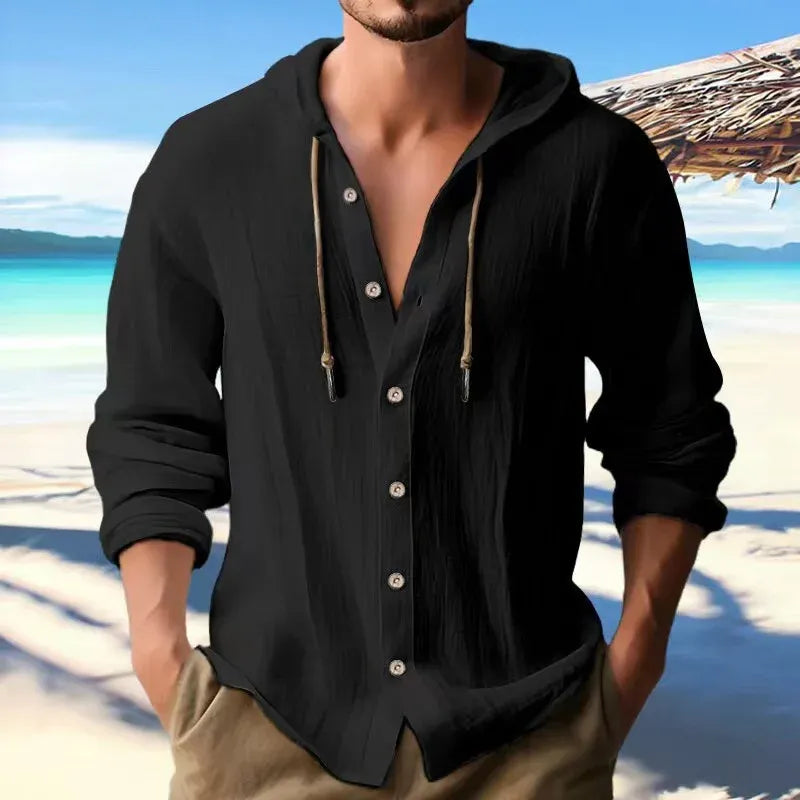 Men’s Lightweight Linen Hooded Button Shirt