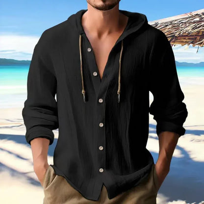 Men’s Lightweight Linen Hooded Button Shirt