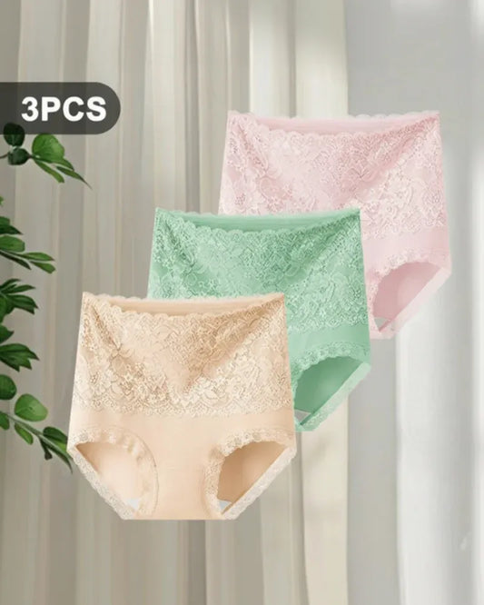 3-Pack Women’s High-Waist Lace Cotton Briefs