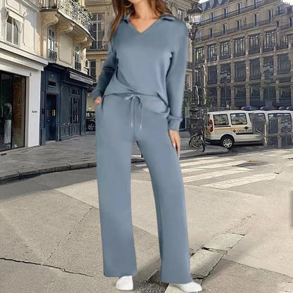 Women’s Casual Long Sleeve Top and Wide Leg Trousers Set