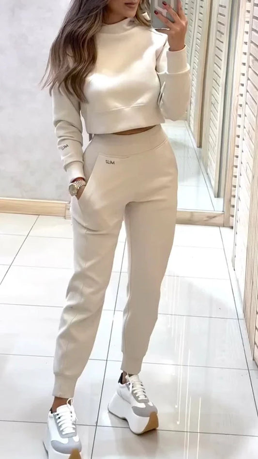 Women’s High-Collar Printed Knit Sweater and Trousers Lounge Set