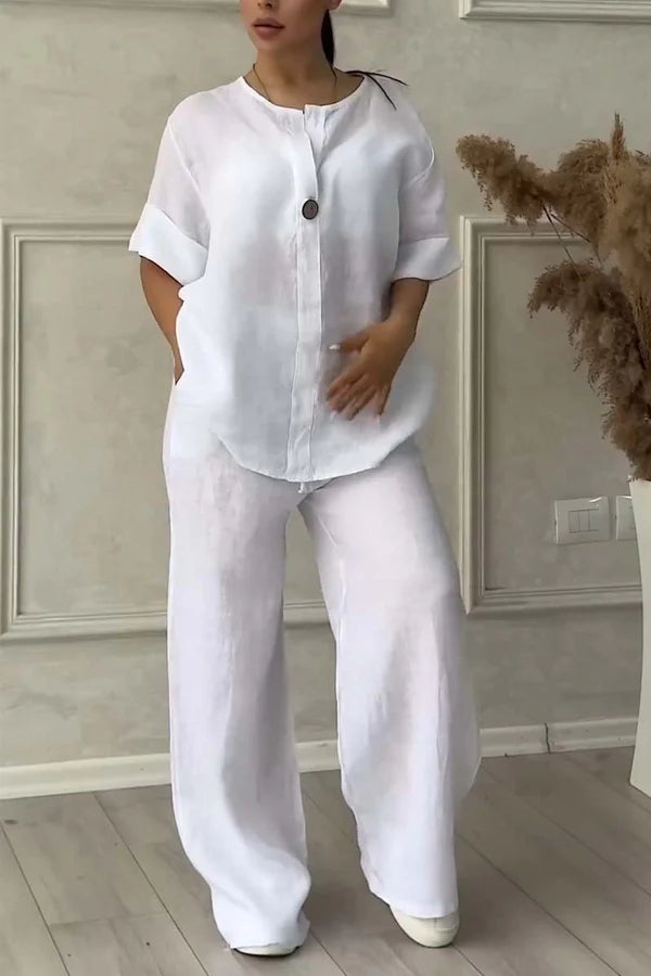 Women’s Cotton & Linen Two-Piece Set with Button Detail