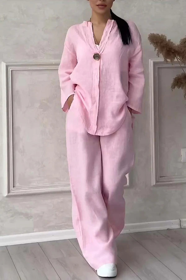 Women’s Cotton & Linen Two-Piece Set with Button Detail