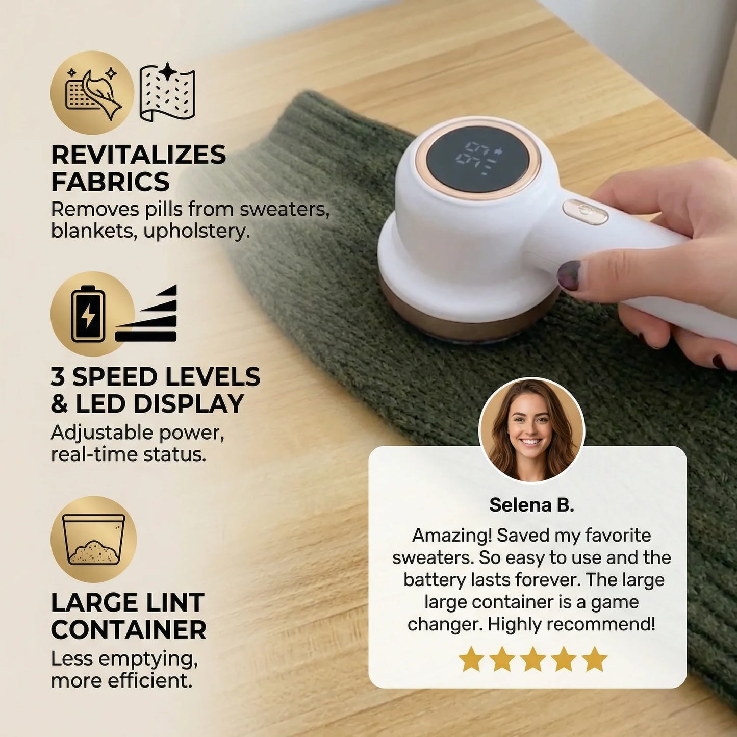 Electric Rechargeable Fabric Lint Remover with LED Display