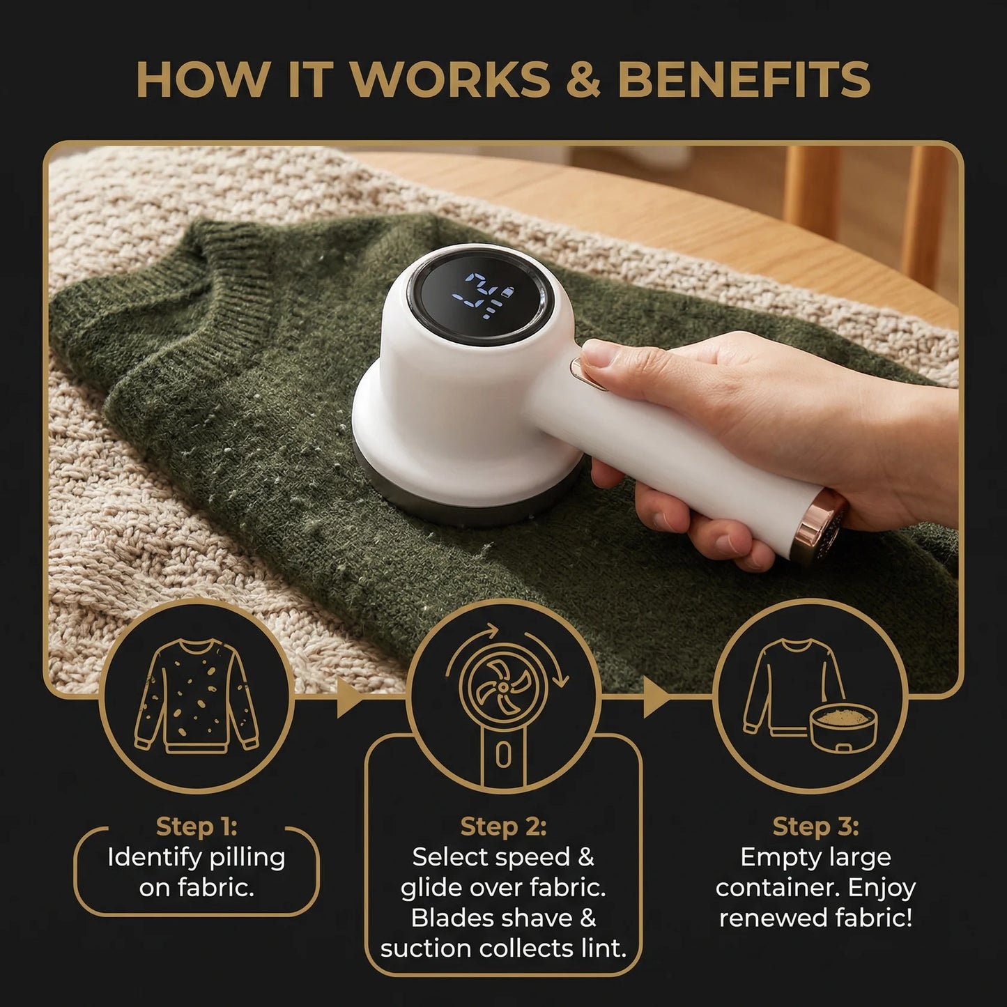 Electric Rechargeable Fabric Lint Remover with LED Display