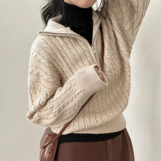 Women's Textured Cotton Half-Zip Lounge Sweater