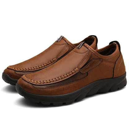 Men's Arch Support Leather-Look Loafers – Comfortable Slip-On Design