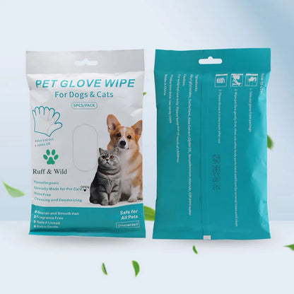 Hypoallergenic Unscented Pet Cleaning Glove Wipes (6 Pack)