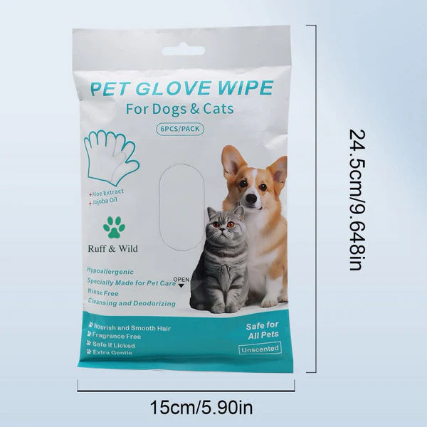Hypoallergenic Unscented Pet Cleaning Glove Wipes (6 Pack)