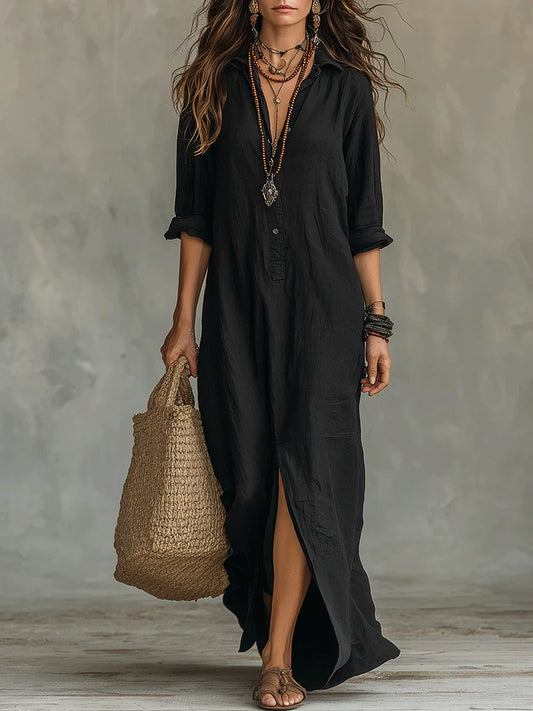 Women’s Relaxed Collared Maxi Shirt Dress
