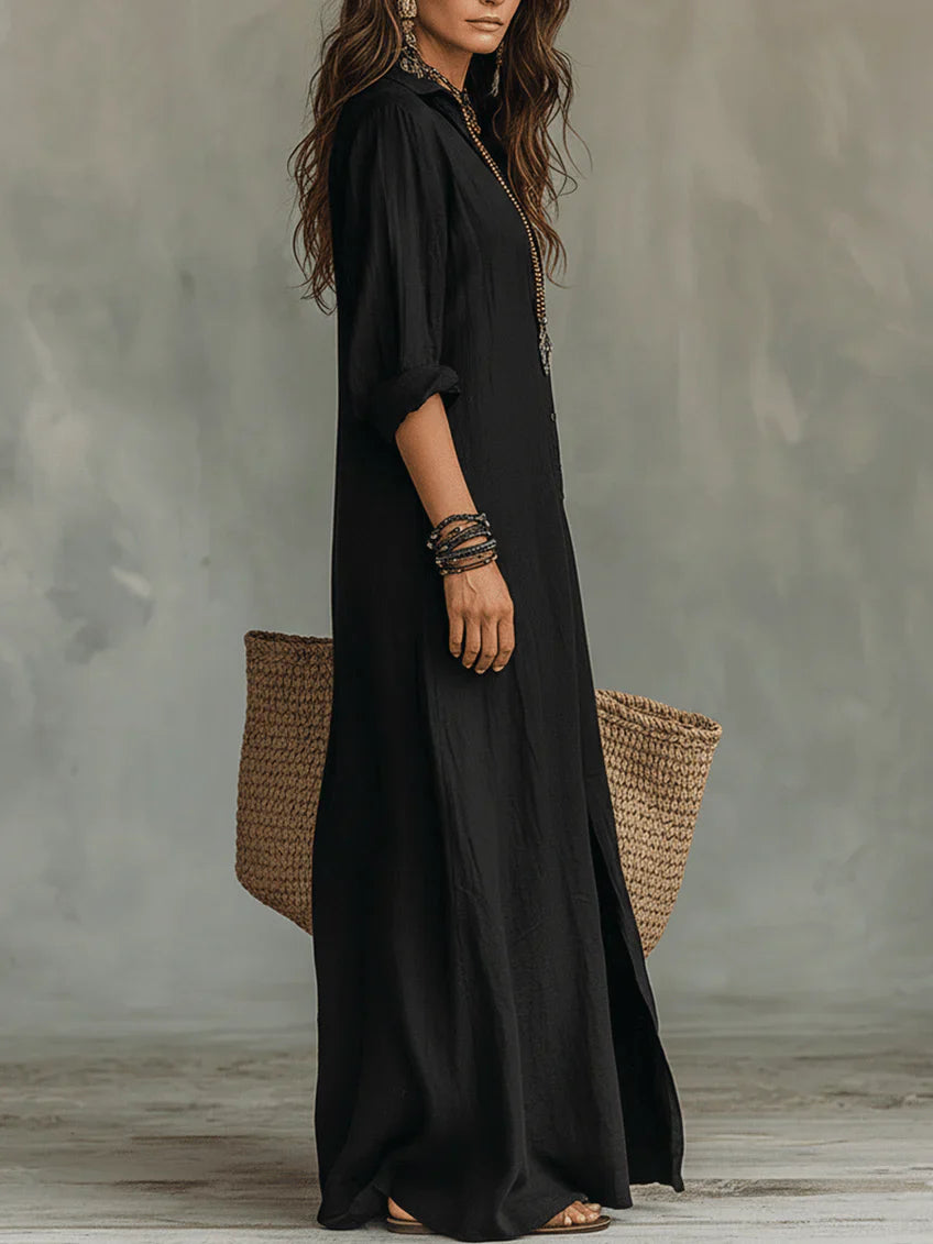 Women’s Relaxed Collared Maxi Shirt Dress