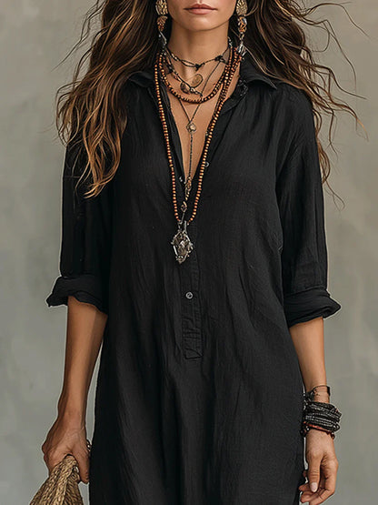 Women’s Relaxed Collared Maxi Shirt Dress