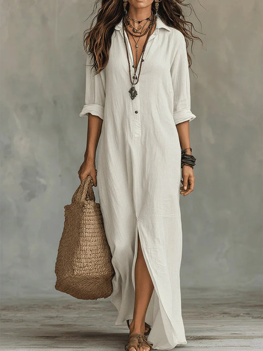 Women’s Relaxed Collared Maxi Shirt Dress
