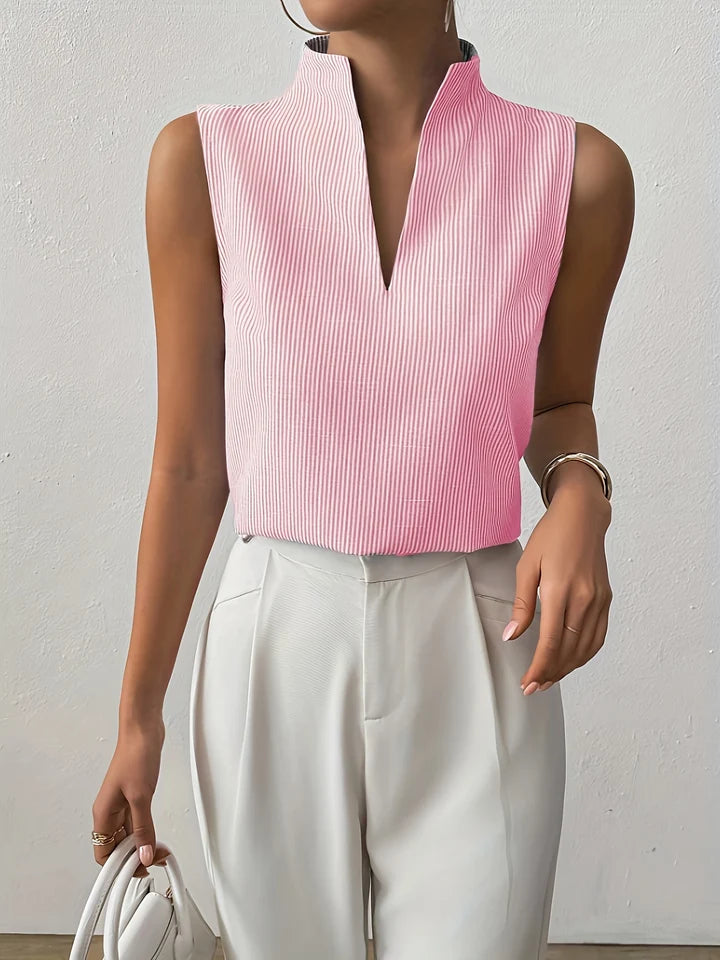 Women’s Roma Striped Sleeveless Split-Neck Top