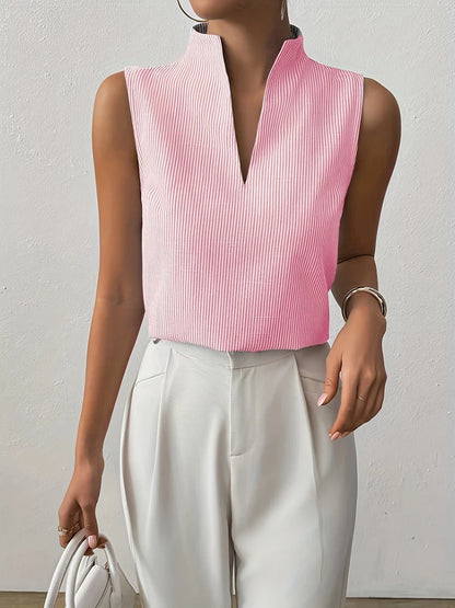 Women’s Roma Striped Sleeveless Split-Neck Top