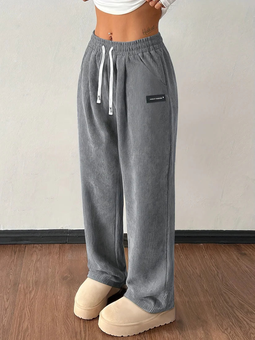 Women’s Soft Ribbed Corduroy Wide-Leg Trousers