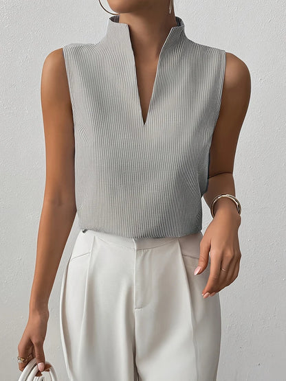 Women’s Roma Striped Sleeveless Split-Neck Top