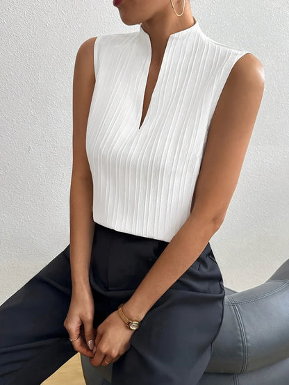 Women’s Roma Striped Sleeveless Split-Neck Top