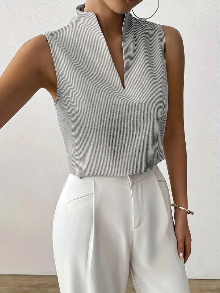 Women’s Roma Striped Sleeveless Split-Neck Top