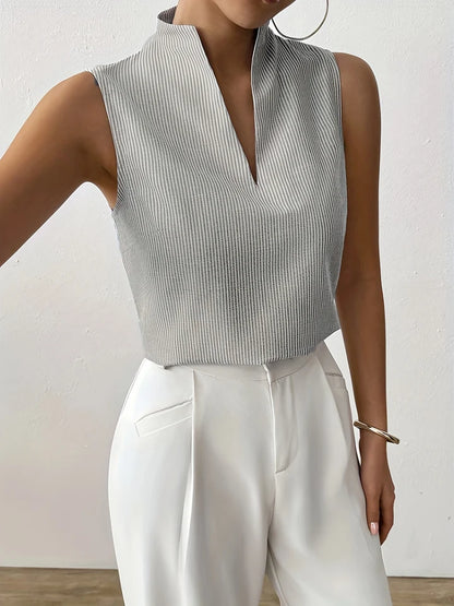 Women’s Roma Striped Sleeveless Split-Neck Top