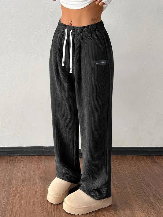Women’s Soft Ribbed Corduroy Wide-Leg Trousers
