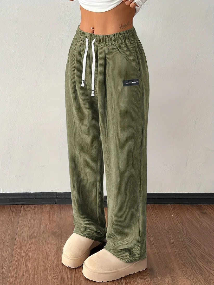 Women’s Soft Ribbed Corduroy Wide-Leg Trousers