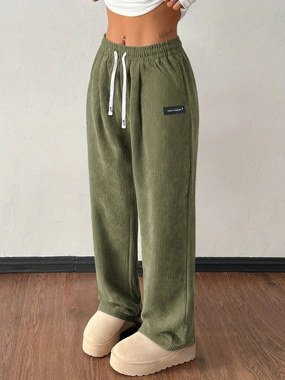 Women’s Soft Ribbed Corduroy Wide-Leg Trousers