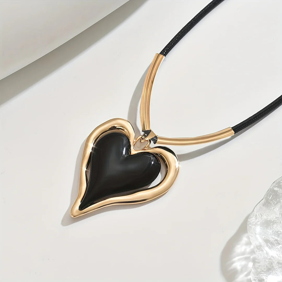 Women’s Oversized Enamel Heart Pendant Cord Necklace