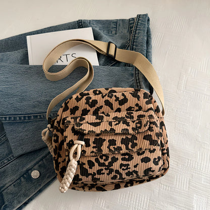 Women’s Pleated Corduroy Cheetah-Print Crossbody Bag