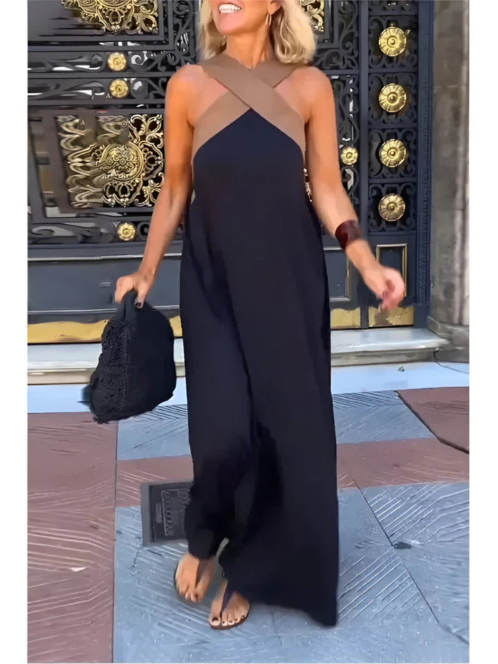 Women’s Cross-Neck Colour-Block Maxi Dress