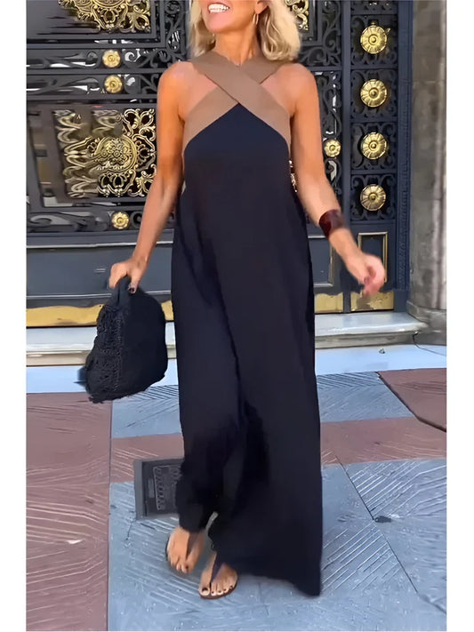 Women’s Cross-Neck Colour-Block Maxi Dress