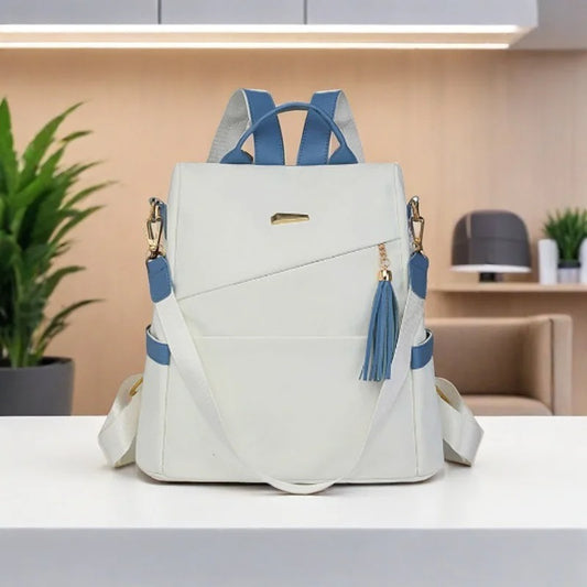 Colour-Contrast Soft Leather Anti-Theft Travel Backpack