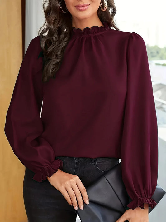 Women’s Ruffle-Collar Puff-Sleeve Blouse