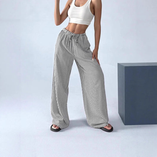 Women’s Striped Wide-Leg Drawstring Trousers