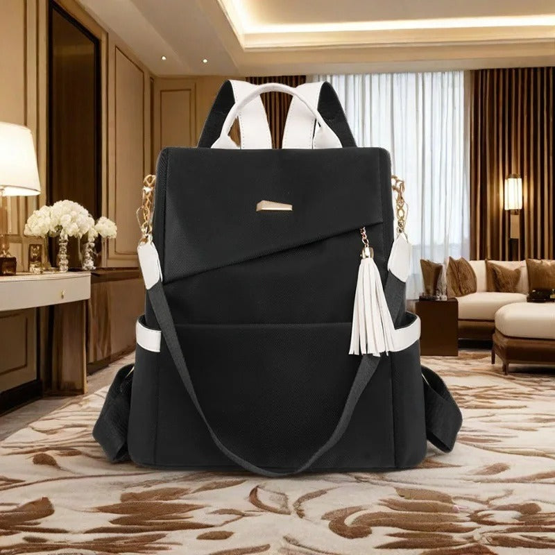 Colour-Contrast Soft Leather Anti-Theft Travel Backpack