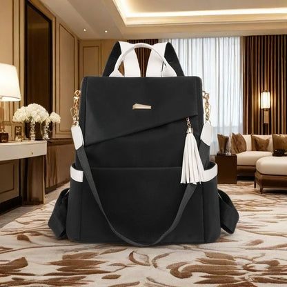 Colour-Contrast Soft Leather Anti-Theft Travel Backpack