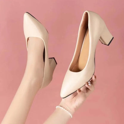 Women’s Minimal Pointed-Toe Block Heel Court Pumps