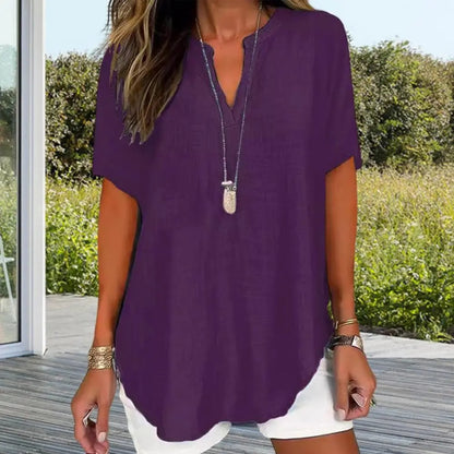 Women’s Relaxed V-Neck Short Sleeve Longline Top